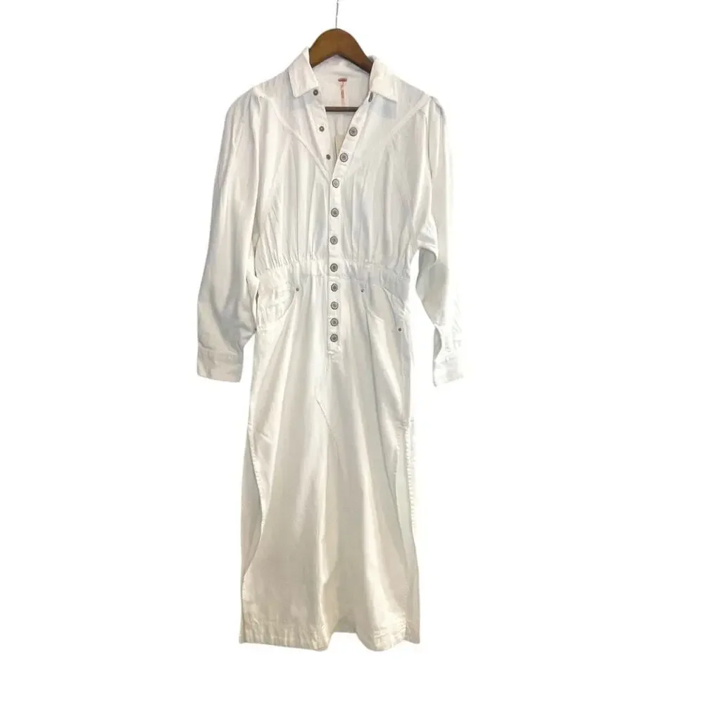 Free People Mad Love White Denim Midi Dress • Size Small • NWT
